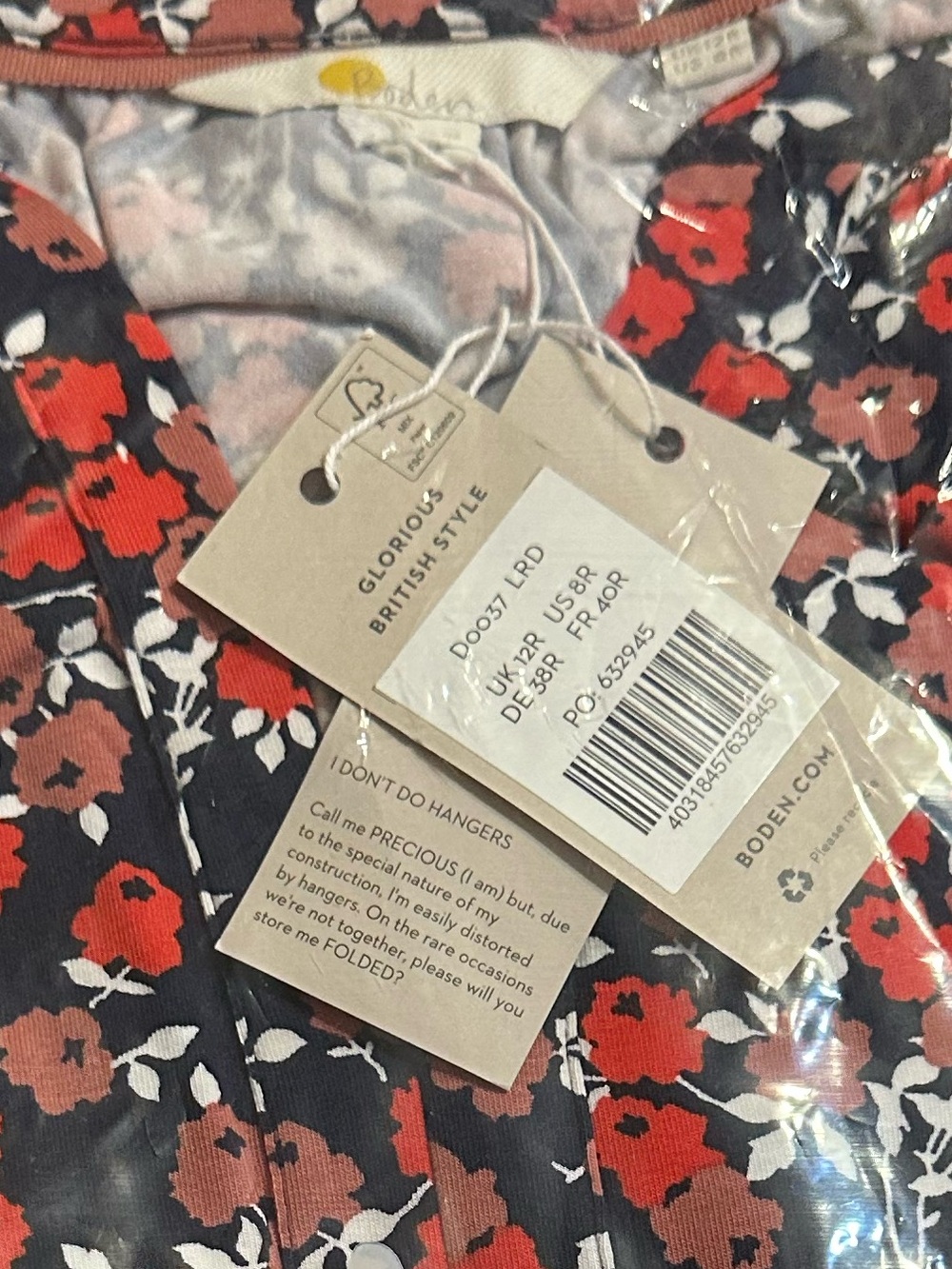 Boden Jersey Midi Dress with Red and White Floral Print